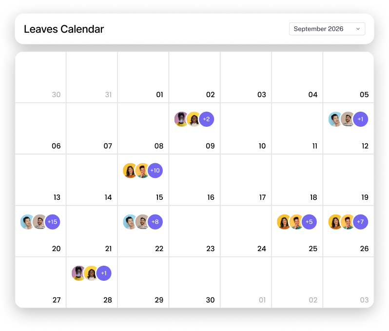 Leave Management Calendar and Request Cards